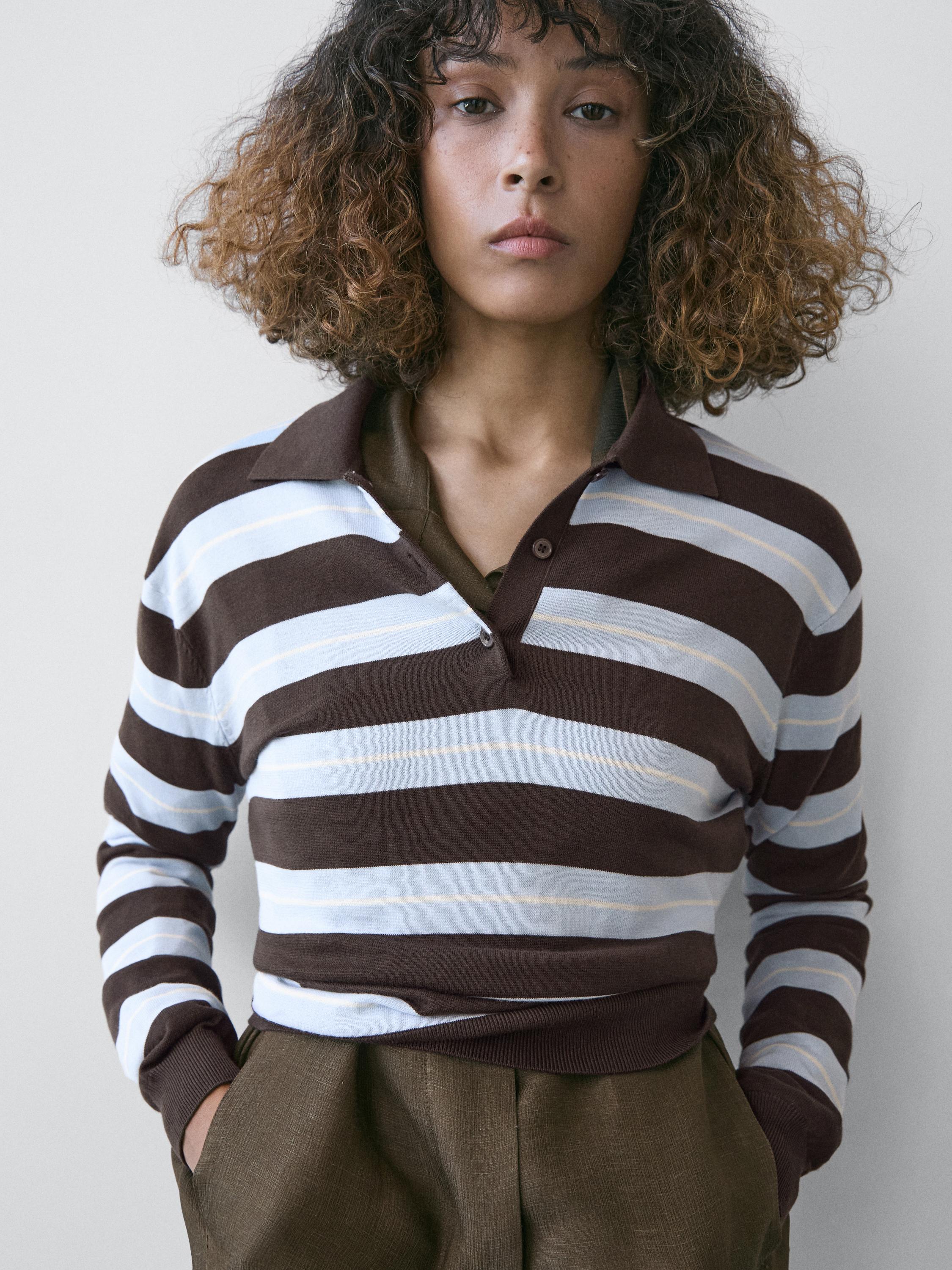 Pull polo en maille rayée de coton